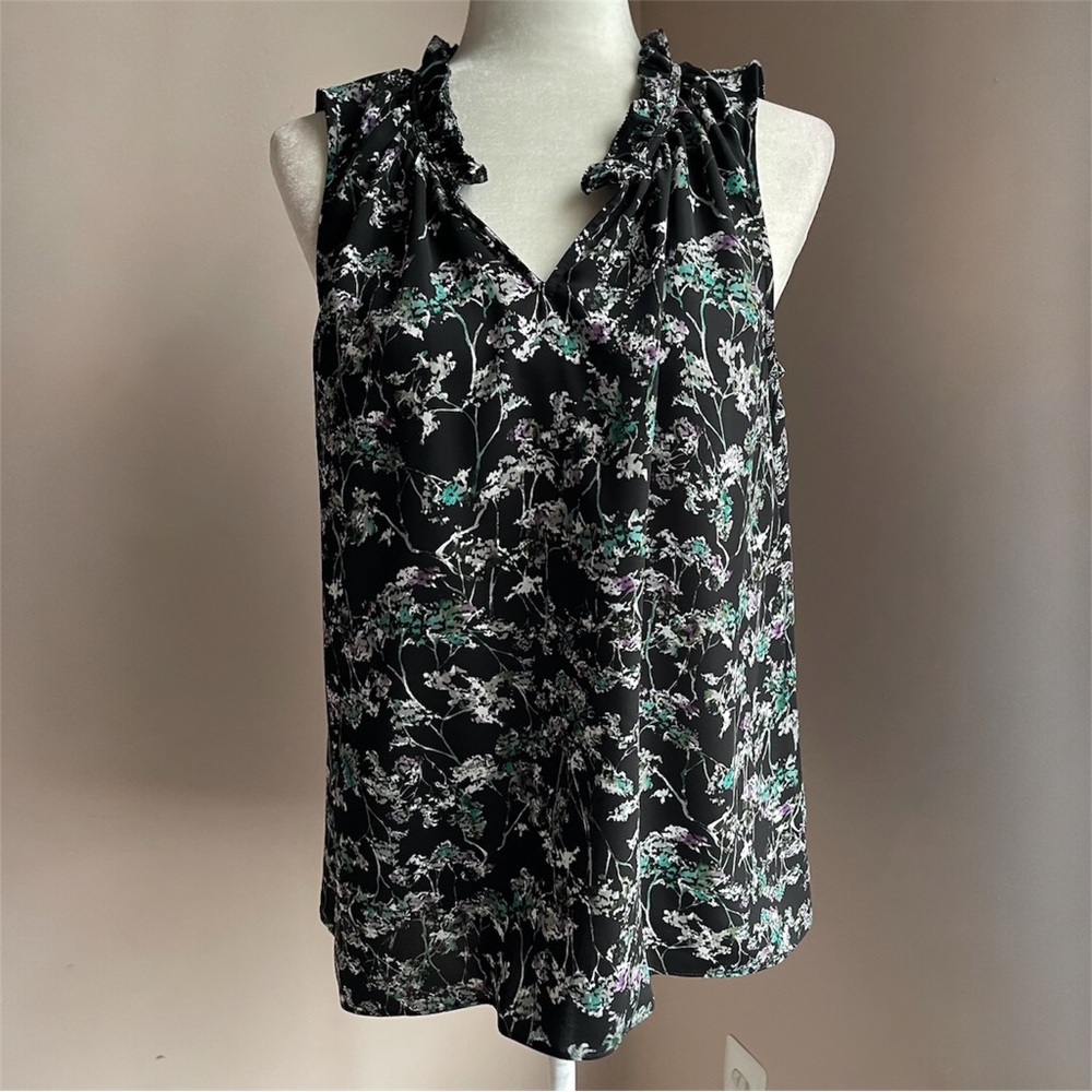 Simply Vera Floral Ruched Neck Sleeveless Blouse - black - medium